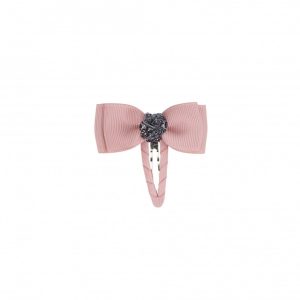 Bows by Stær Lille Double Bow – Snap Clip, Antique Rose m. Grå Glitter